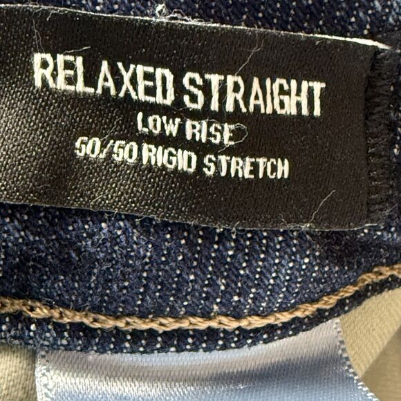 Express Relaxed Straight Jeans Low Rise Rigid Stretch Seamed Dark Blue - Picture 11 of 14